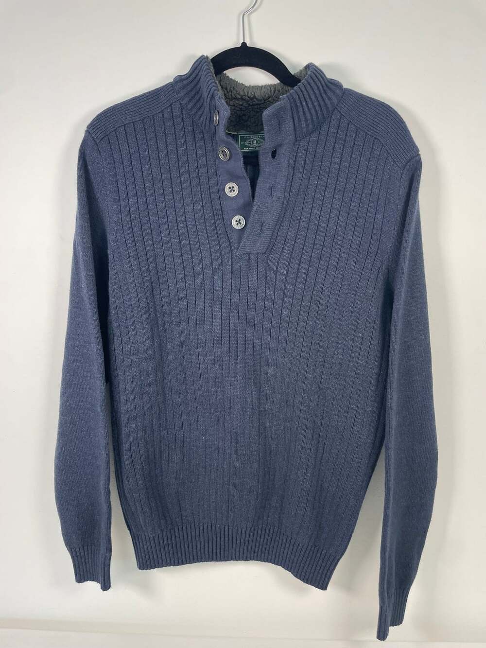 G.H. Bass & Co. Men's Sherpa-Lined Mock Neck Ribbed Knit Button Sweater Sz L